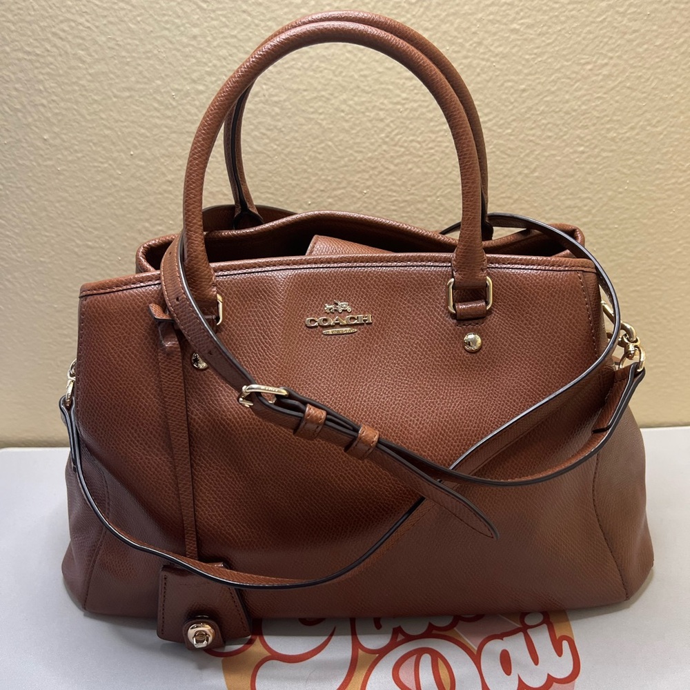 Coach Brown leather Margot Carryall purse with crossbody strap